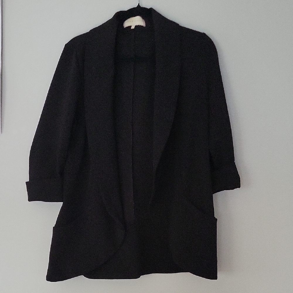Women's Black Open-Front Blazer with Rolled Cuffs